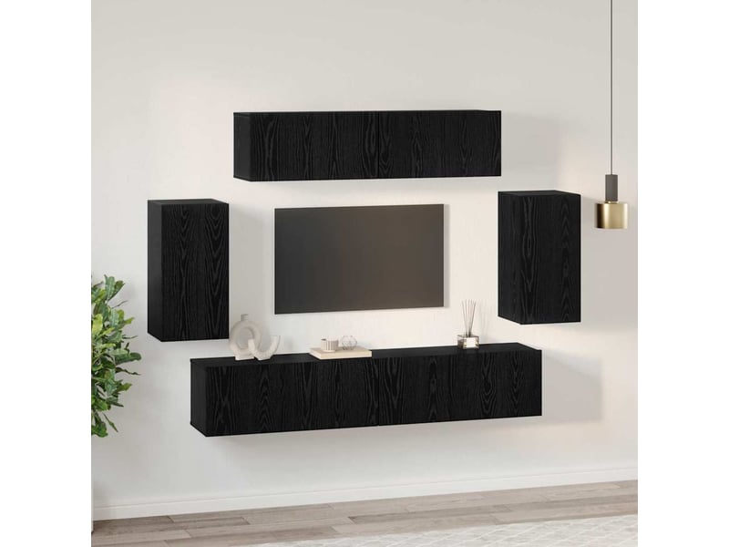  Ensemble meuble tv - banc tv - meuble de rangement 6 pcs chêne noir bois d'ingénierie  - Conforama D