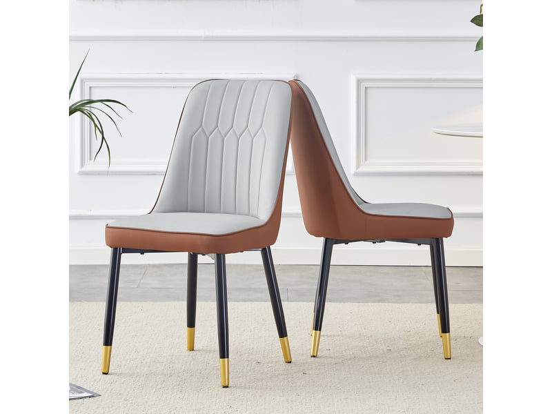  Lot de 2 chaises de salle à manger,43x41,5x89 cm,pu,gris clair et marron  - Conforama B