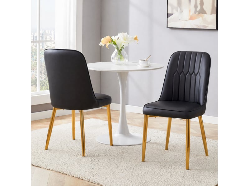  Chaise de salle à manger rembourrée, pieds métalliques antidérapants, similicuir pu noir et or  - Conforama B
