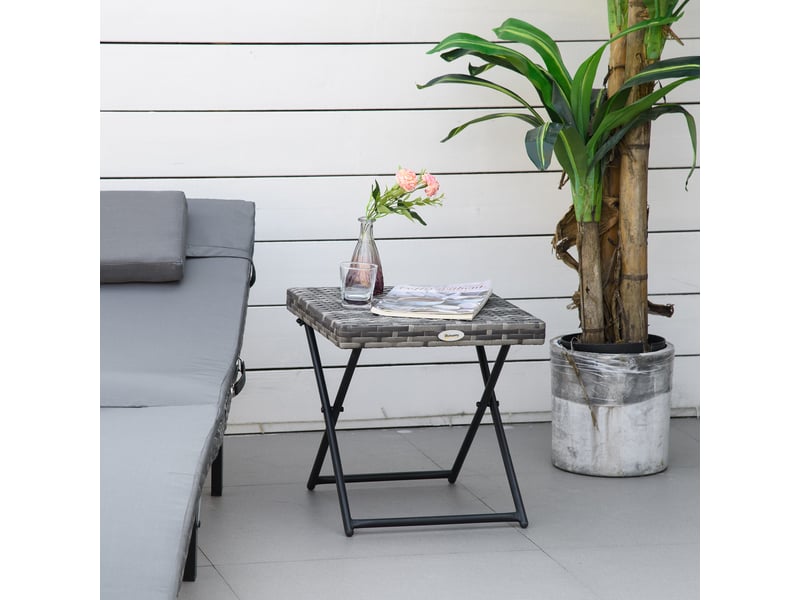  Table basse pliable de jardin résine tressée gris 40x40x40cm  - Conforama C