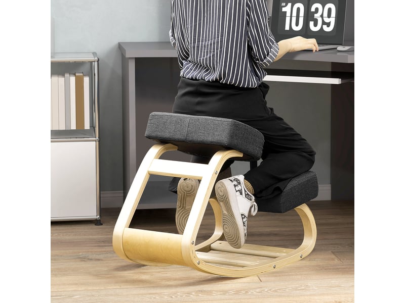  Chaise ergonomique à genoux en bois de bouleau avec coussin, 51 x 69 x 58 cm, noire  - Conforama D