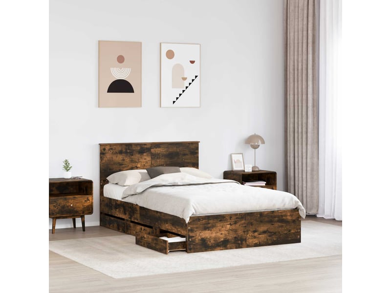  Lit double- lit adulte -  cadre de lit chêne fumé 135 x 190 cm bois ingénierie  - Conforama B