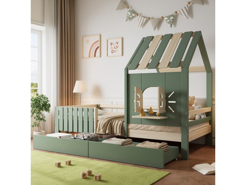  Lit avec rangement 90x200cm coloris vert lit enfant vert - Conforama E