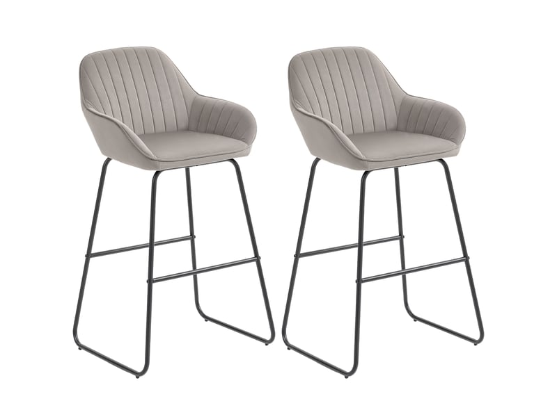  Ensemble de 2 tabourets de bar, chaises de bar avec revêtement en tissu et rembourrage en mousse, tabourets rembourrés avec pieds en métal, gris  - Conforama A