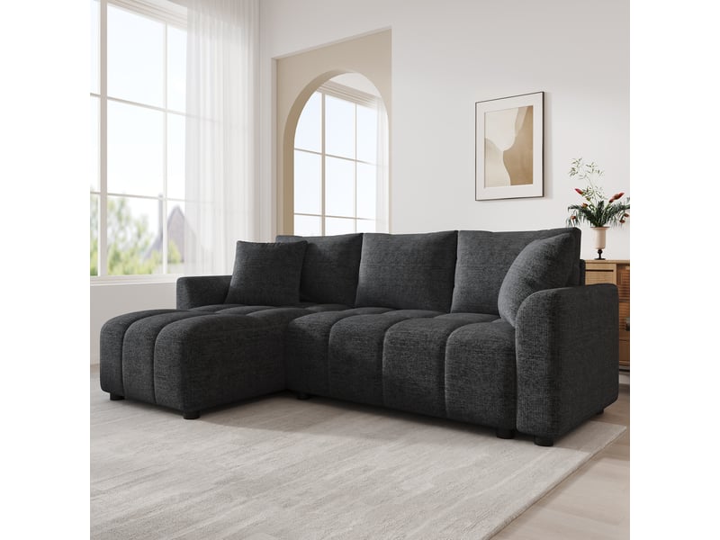  Canapé d’angle modulable 204 cm en l canapé 3 places avec 2 coussins décoratifs, revêtement en tissu chenille, pour salon et appartement, gris OPULERANE TRADING LTD - Conforama D