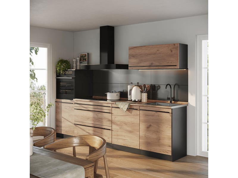  Vicco cuisine, chêne doréanthracite, 280cm sans plan de travail  - Conforama C