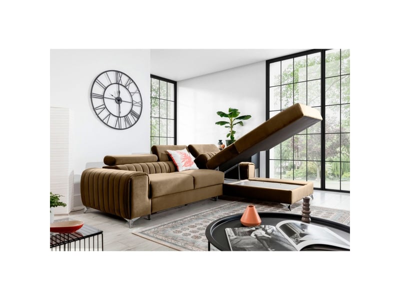  Canapé d'angle droit marron clair convertible 3 places jayson convertible 3 places  - Conforama B