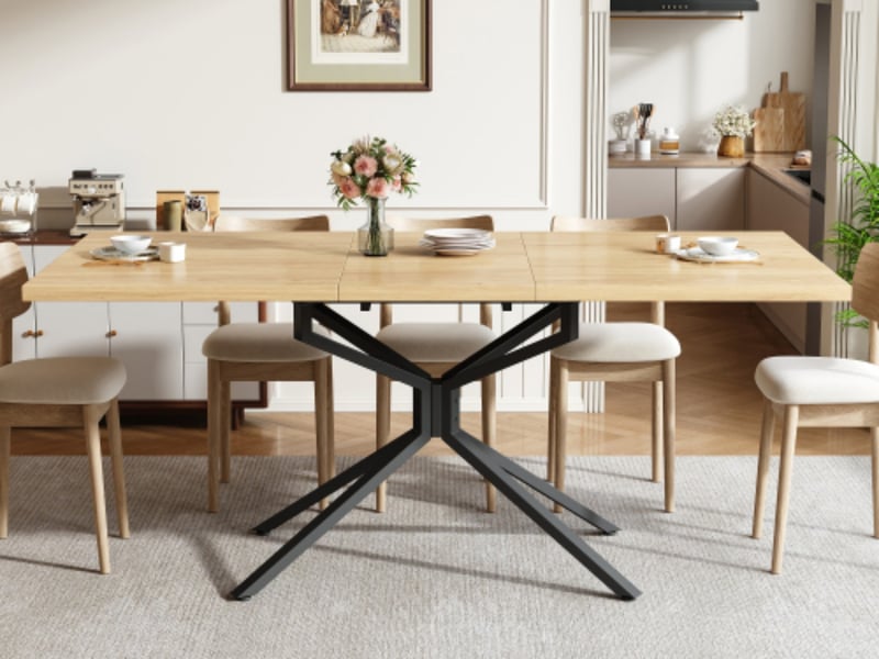 Table à manger extensible 120 à 160 cm, plateau mdf 30 mm, pieds métal en étoile, patins réglables, noir - Conforama B