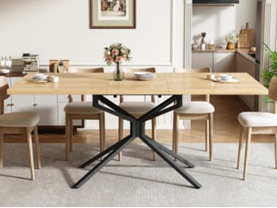 Table à manger extensible 120 à 160 cm, plateau mdf 30 mm, pieds métal en étoile, patins réglables, noir
