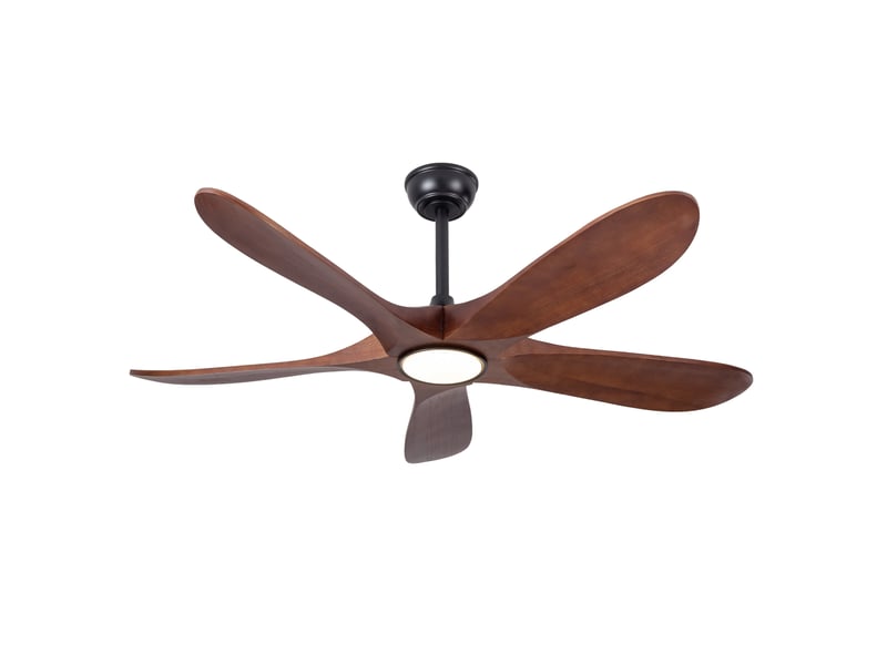 Ventilateur de plafond 52 pouces avec lumière led, 5 pales en bois, télécommande, 6 vitesses, noir bois foncé  - Conforama A