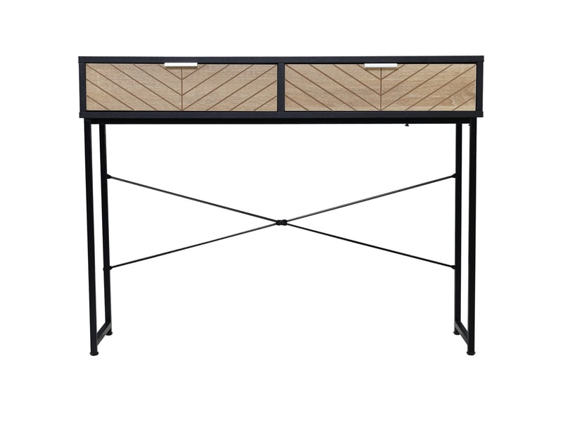  Console étroite à 2 tiroirs, design aux lignes sculptées, style moderne, noir et chêne  - Conforama A