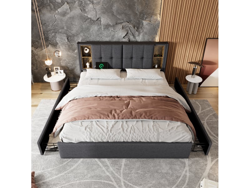  Lit 160x200 avec rangements et charge sans fil cravdom  - Conforama B