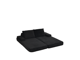 Canapé modulable, avec coussins, en velours côtelé, coloris noir, l211,5 x p106,5 x h62 cm, design moderne