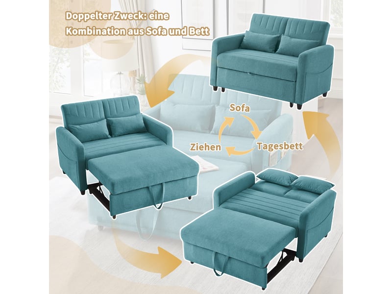 Canapé convertible, canapé-lit, 2 places, en lin, dossier réglable, pour salon et séjour, style contemporain - Conforama E