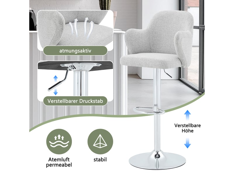  Lot de 2 tabourets de bar pivotants réglables en tissu gris clair W3658P437732 - Conforama E