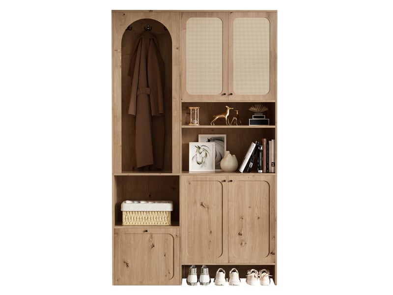  Vestiaire décor rotin 4 portes avec abattant 120x35x200 cm naturel  - Conforama A