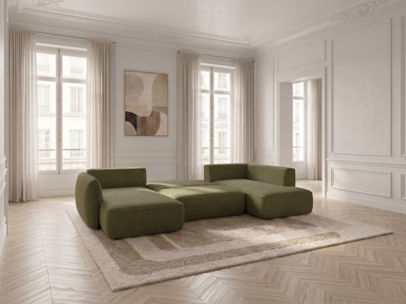 Bobochic canapé d'angle panoramique convertible esmee tissu chenille vert angle gauche ESMEE - Conforama D