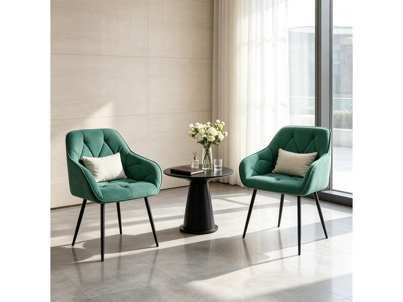  Chaises de salle à manger lot de 2 avec dossier ergonomique  - pieds en métal, velours turquoise  - Conforama C