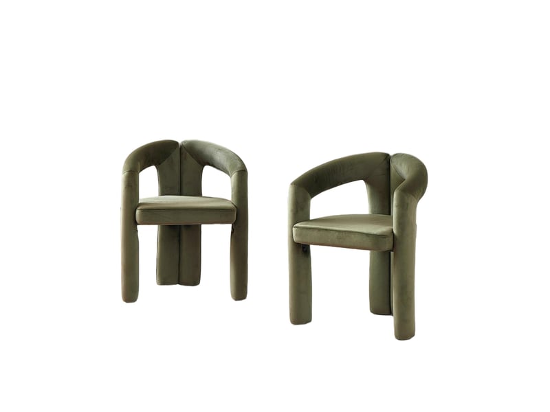  Lot de 4 chaises de salle à manger avec accoudoirs, pour la salle à manger, design moderne, en mousse et tissu, vert  - Conforama A