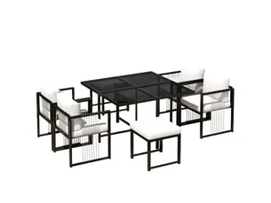 Salon de jardin,117x117 cm,7 pièces pour 6 personnes,métal et coussins,noir et blancs