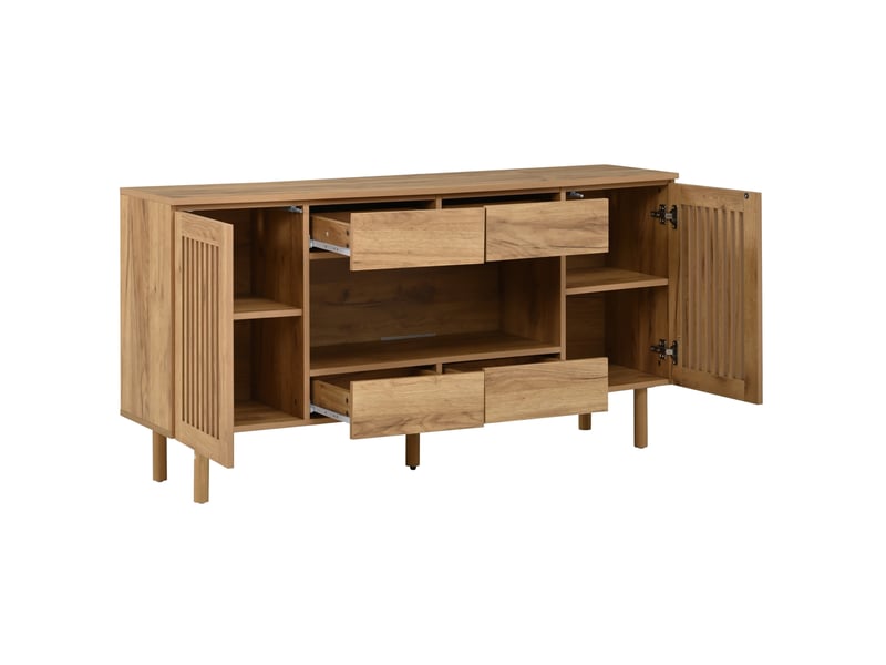  Buffet bas 140x35x71 cm en mdf avec 4 tiroirs et 2 portes lamellées naturel  - Conforama D