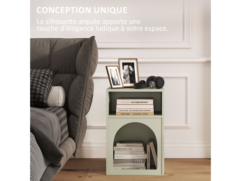 Lot de 2 tables de chevet, table de nuit avec compartiments ouverts, 40 x 30 x 60 cm, design arqué, vert clair  - Conforama A