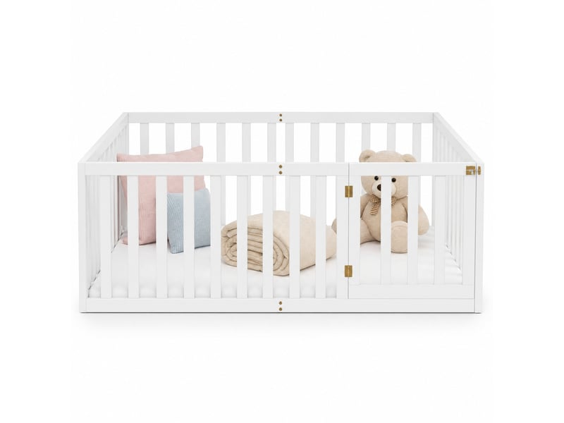  Lit enfant au sol 90x200 cm avec barrière et porte, blanc  - Conforama A