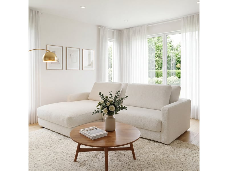  Canapé venezia laine bouclée angle g blanc cassé 3 pl 3CA56.AS.3A.G.01 - Conforama B