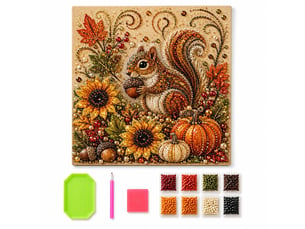 Kit de peinture perles automnal avec cadre – art diamant écureuil, perles et strass, pour adultes et débutants