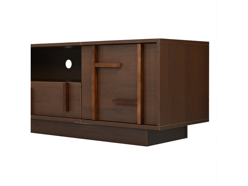  Meuble tv 180x40x45 cm avec 4 tiroirs et rangements, mdf noyer foncé  - Conforama E
