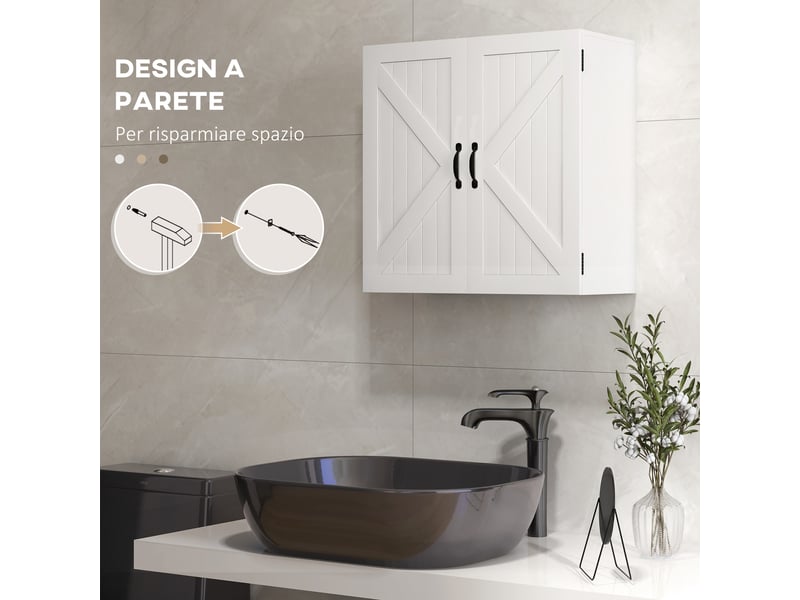  Armoire murale de salle de bains en bois blanc, style campagne, étagère réglable, 60 x 30 x 60 cm  - Conforama W