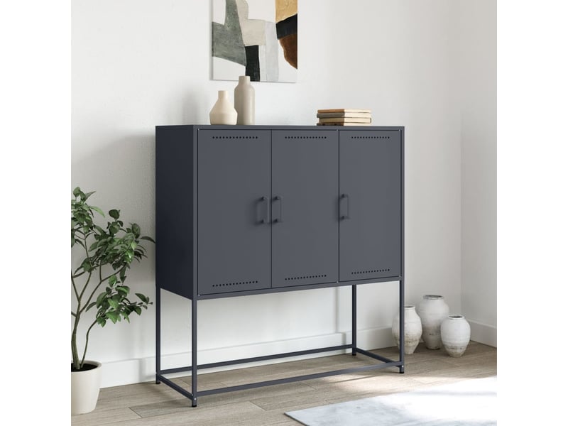  Buffet haut - bahut - meuble de rangement anthracite 100,5x39x107 cm acier  - Conforama C