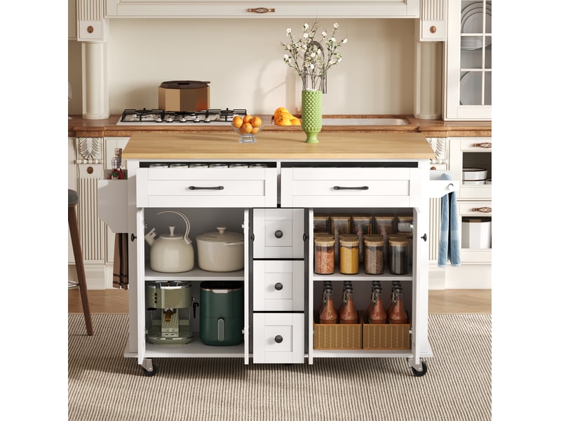 Desserte de cuisine 140x65x89 cm blanche et naturelle avec plateau rabattable - Conforama B
