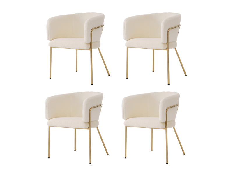  Lot de 4 chaises de salle à manger en fausse fourrure avec pieds métalliques, blanc  - Conforama A