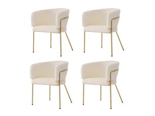 Lot de 4 chaises de salle à manger en fausse fourrure avec pieds métalliques, blanc