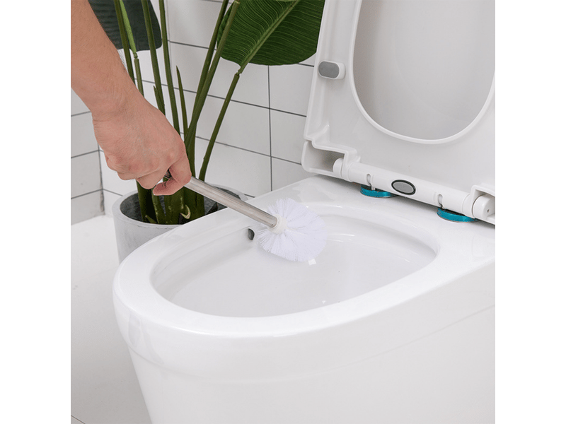  Deux brosses de rechange blanches pour toilettessalle de bainwc, avec têtes de brosse de nettoyage et manches en acier inoxydable.  - Conforama D