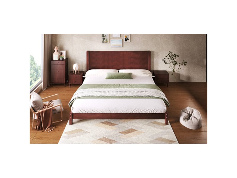 Lit plateforme brun 180x200 cm avec tête de lit et sommier à lattes – design contemporain - Conforama E