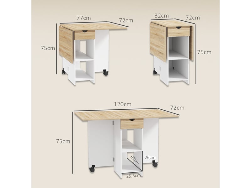  Table à manger pliante table de cuisine extensible pour 2 à 4 personnes 2 abattants chêne 120 x 72 x 75 cm  - Conforama C