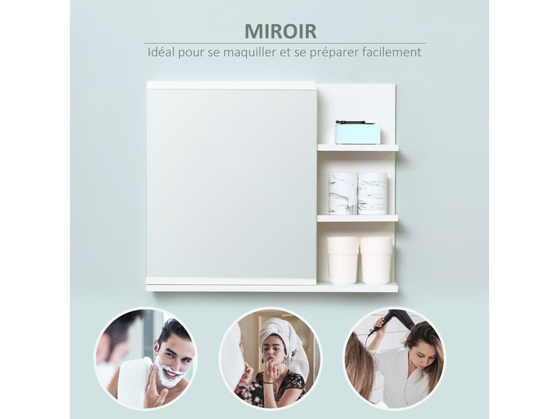  Armoire miroir de salle de bain avec 3 étagères latérales bois blanc 60x18x50 cm  - Conforama E