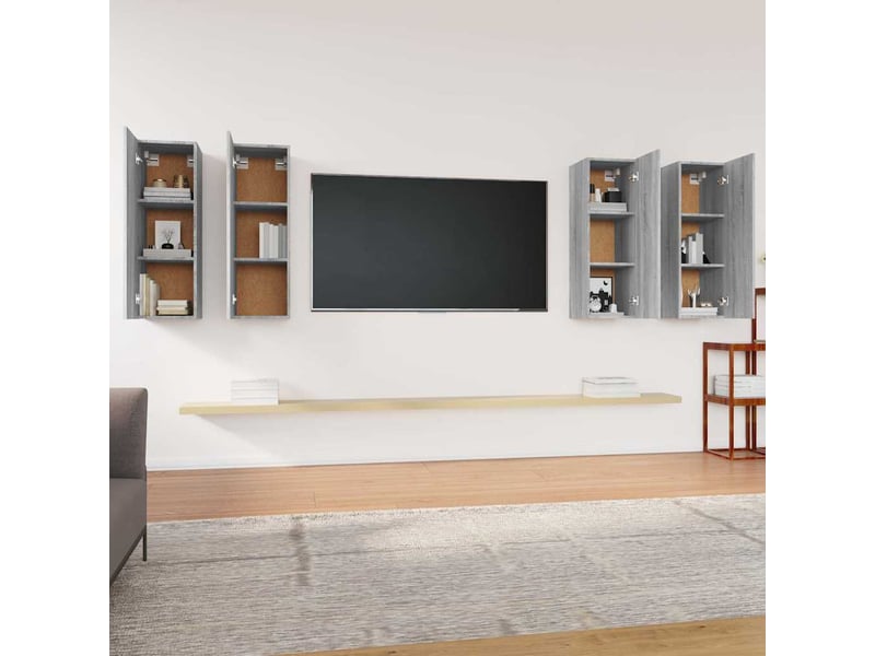  Lot de 4 meuble tv bas salon sonoma gris 30,5x30x90 cm bois d'ingénierie  - Conforama C