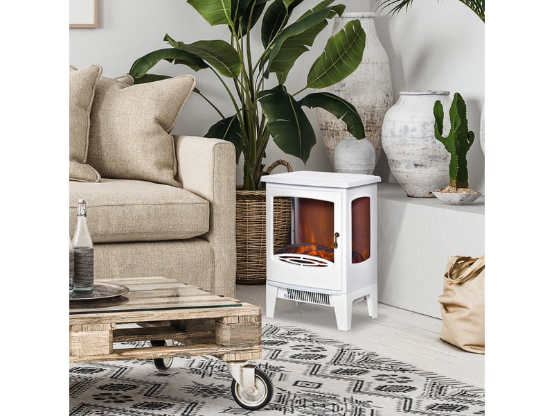  Cheminée électrique poêle style néo-rétro 900-1800 w simulation flammes led luminosité réglable acier abs blanc  - Conforama B