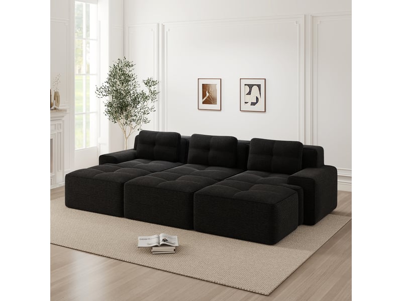 Canapé d'angle, canapé convertible — en velours tricoté, 3 places, sans cadre, noir - Conforama C