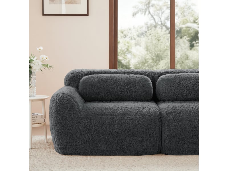  Canapé modulaire 3 places 291x179x73 cm avec 3 ottomans sans cadre gris  - Conforama D