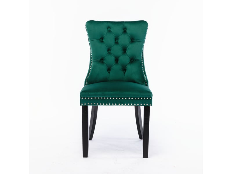  Lot de 2 chaises de salle à manger en velours vert - luxe, clous décoratifs, structure bois massif  - Conforama A