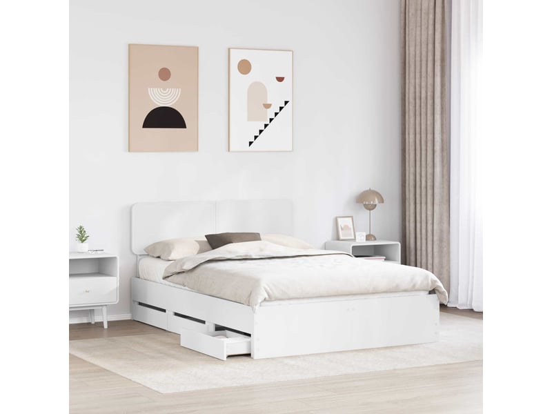 Lit double- lit adulte - cadre de lit avec tiroir blanc 150 x 200 cm bois d’ingénierie - Conforama B