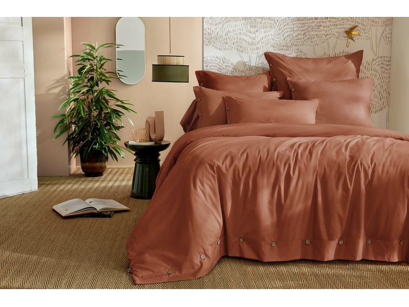  Housse de couette 240 x 220 cm + 2 taies 65 x 65 cm 100% percale de coton 120 fils perrine tomette  - Conforama B