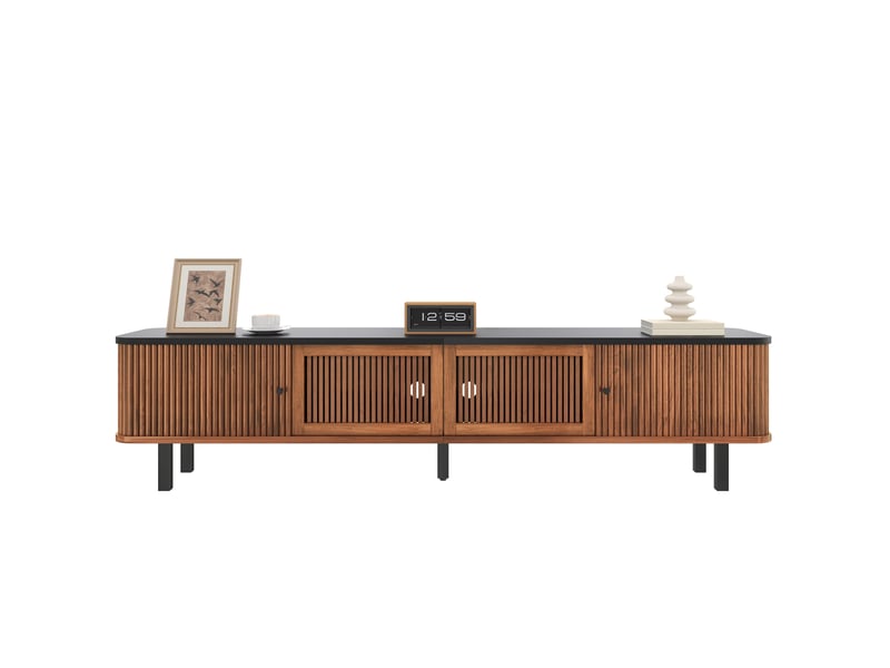  Meuble tv avec 2 portes coulissantes, porte grillagée et niches de rangement pour salon, noyer, 190 × 35 × 45 cm  - Conforama A