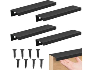 Lot de 4 poignées cachées en alliage d'aluminium noir de 12 cm, poignées invisibles pour cuisine et portes avec vis