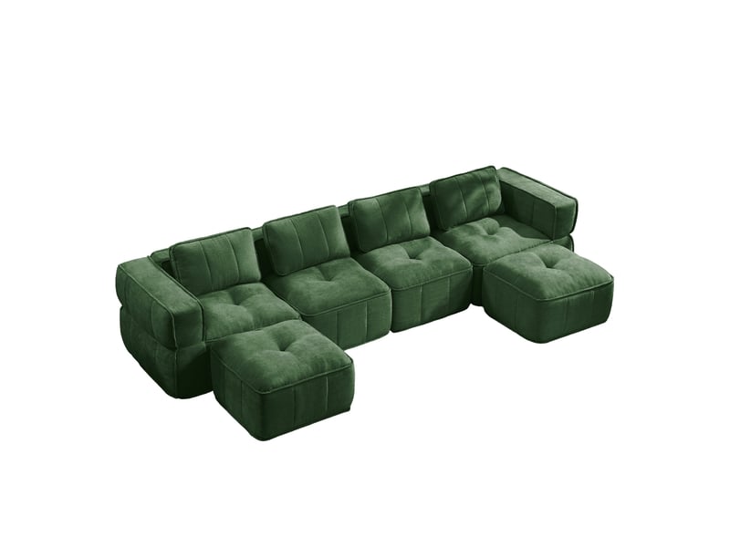  Canapé 4 places - 344x162x67cm - canapé panoramique en u avec 2 poufs repose-pieds en mousse 32d sans cadre - vert  - Conforama A