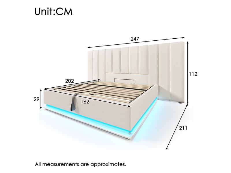  Lit coffre tcqpz 160 x 200 cm avec led, usb-c et matelas, pu blanc  - Conforama C